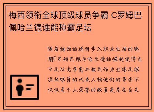 梅西领衔全球顶级球员争霸 C罗姆巴佩哈兰德谁能称霸足坛