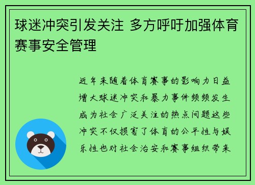球迷冲突引发关注 多方呼吁加强体育赛事安全管理
