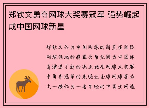郑钦文勇夺网球大奖赛冠军 强势崛起成中国网球新星
